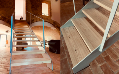 Escala d’acer pintat amb esglaons de fusta: elegància, resistència i disseny en un sol element a Girona